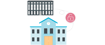 Schoolhouse graphic with key and lock