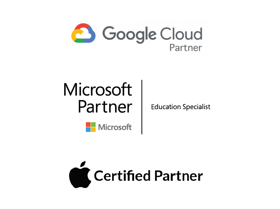 logos of Google, Microsoft, and Apple partners